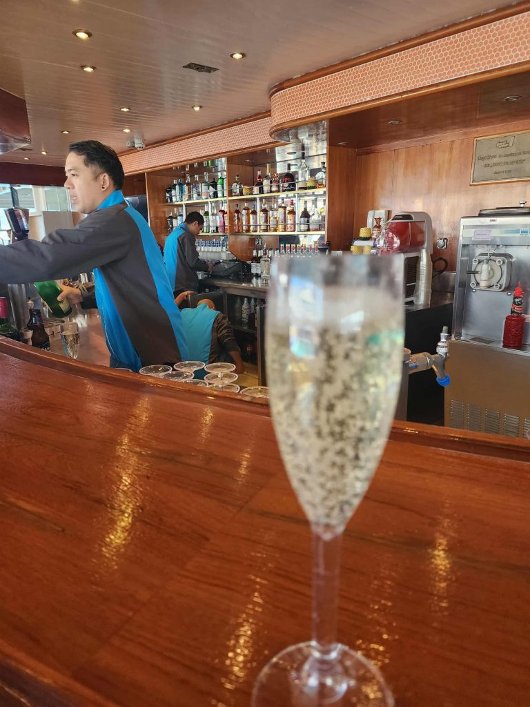 Champagne to celebrate the beginning of our cruise.