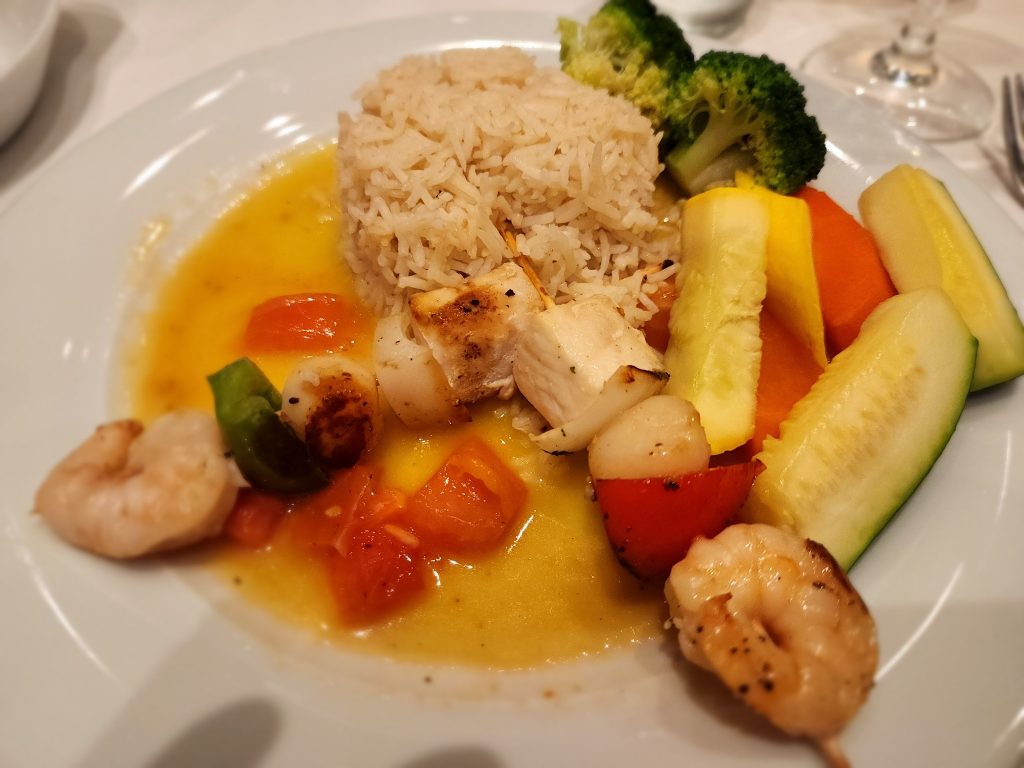 shrimp, scallop and swordfish skewers